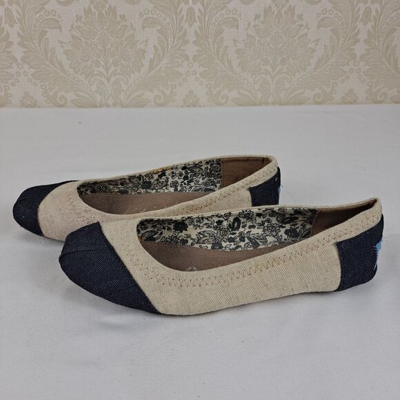 Toms Size 6 Alessandra Two Tone Ballet Flat Burlap Beige Black Lightweight - Picture 1 of 14